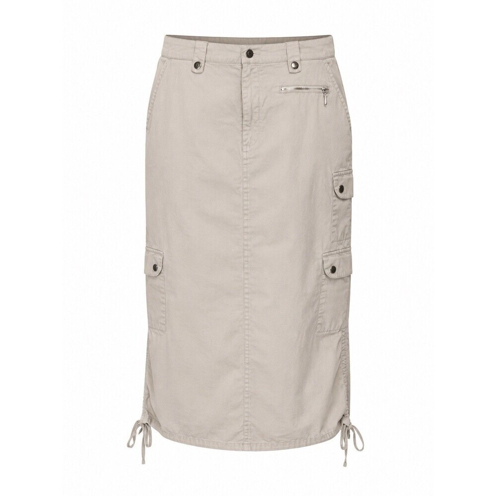 Womens Cargo Midi Skirt Beige Utility Safari Y2K Drawstring Hem Approx L